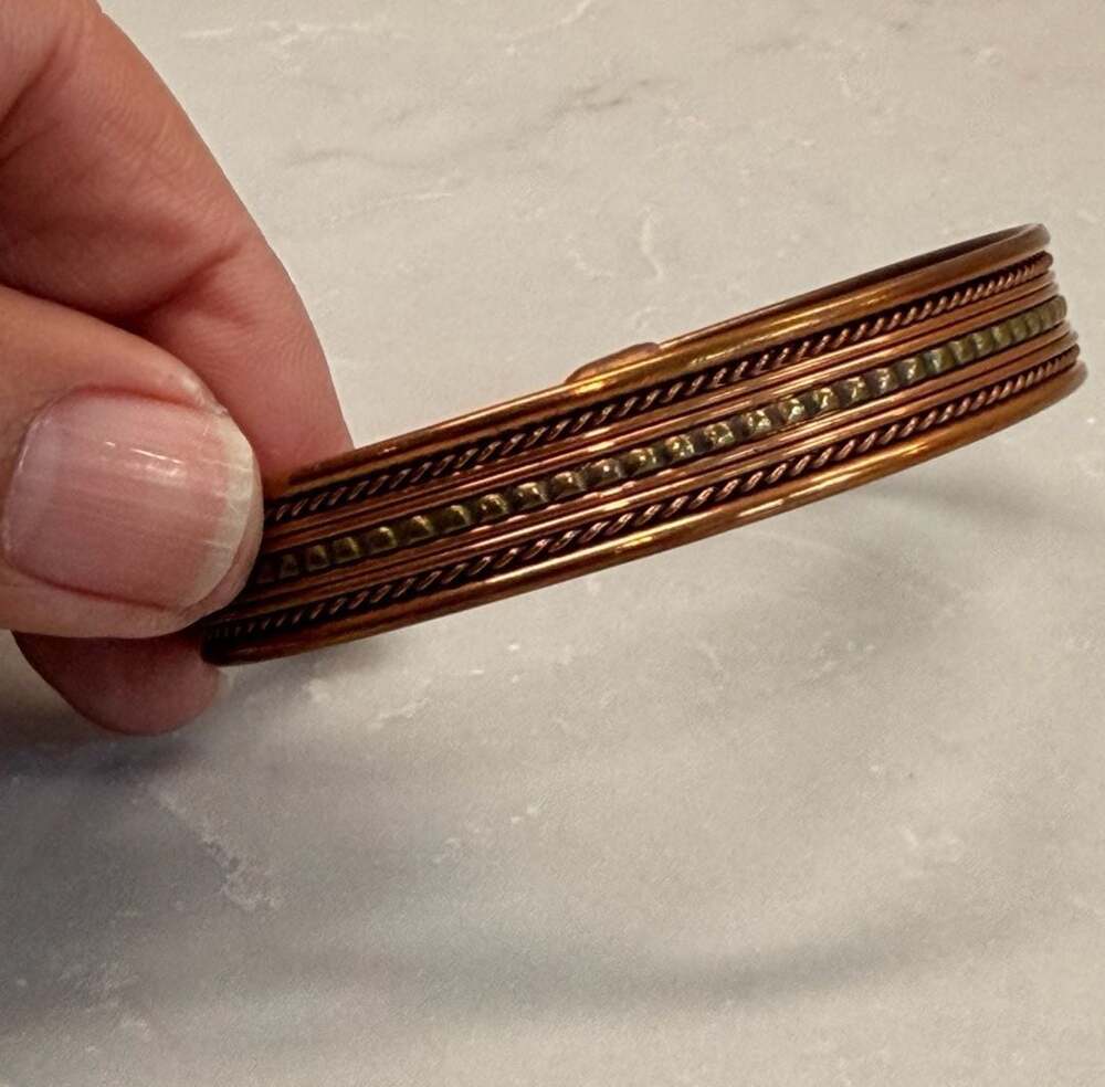 Vintage Copper and Brass Braided Cuff Bracelet with Magnetic Clasp